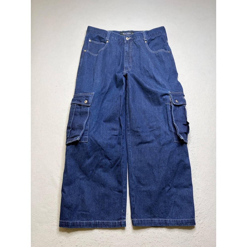 Anchor Blue Cargo Jeans Mens 34x30 Indigo Beyond Baggy Vintage 90s Wide Leg Rare